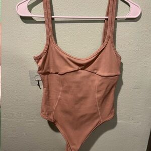 For Love And Lemons Ribbed Tan Bodysuit